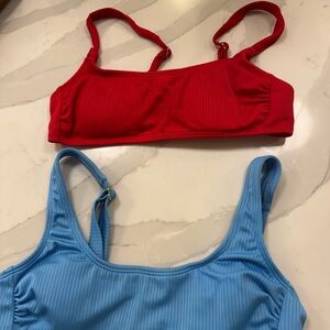 Red and Blue Ribbed Bikini Tops